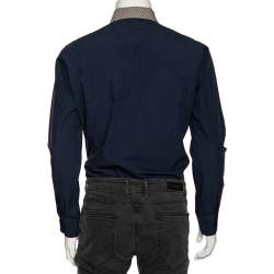 مملوكة مسبقًا Fendi Navy Blue Cotton Zucca Monogram Collar Detail Shirt XL