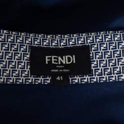 مملوكة مسبقًا Fendi Navy Blue Cotton Zucca Monogram Collar Detail Shirt XL