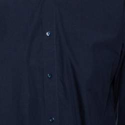 مملوكة مسبقًا Fendi Navy Blue Cotton Zucca Monogram Collar Detail Shirt XL