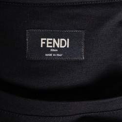 Pre Owned Fendi Black Cotton Bag Bug Leather Inlay Detailed Short Sleeve T-Shirt XL