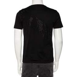 Pre Owned Fendi Black Cotton Bag Bug Embellished Short Sleeve T-Shirt XS