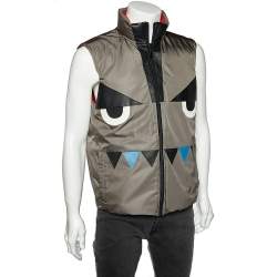 Fendi Grey & Red Synthetic Monster Face Detail Reversible Quilted Vest L
