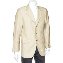 Fendi Beige Cotton & Ramie Button Front Blazer L