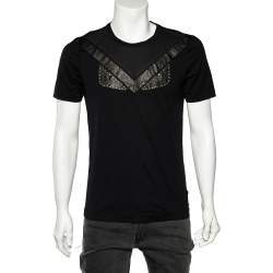 Fendi Black Cotton Studded Leather Bag Bugs Detail Crewneck T-Shirt M