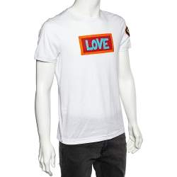 مملوكة مسبقًا Fendi White Paint Logo Love Printed Cotton Crewneck T-Shirt M