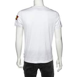 مملوكة مسبقًا Fendi White Paint Logo Love Printed Cotton Crewneck T-Shirt M