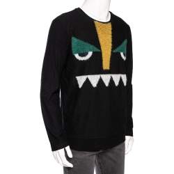 Pre Owned Fendi Black Monster Wool & Mohair Jacquard Sweater XL