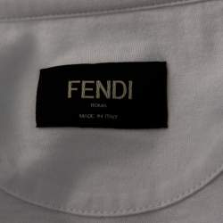 Pre Owned Fendi White Cotton Face Patch Appliqued Short Sleeve T-Shirt L