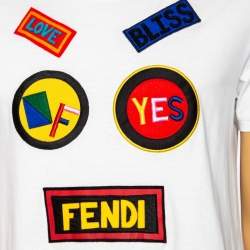 Pre Owned Fendi White Cotton Face Patch Appliqued Short Sleeve T-Shirt L