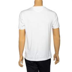 Pre Owned Fendi White Cotton Face Patch Appliqued Short Sleeve T-Shirt L