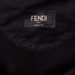 Pre Owned Fendi Black Cotton Monster Logo Appliqued Short Sleeve T-Shirt L 