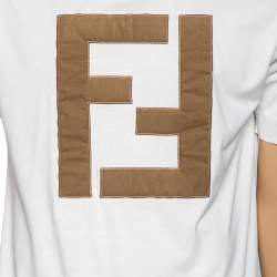 Fendi Off White Cotton Embroidered Logo Appliqued T-Shirt M