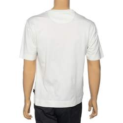 Fendi Off White Cotton Embroidered Logo Appliqued T-Shirt M