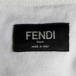 Fendi Off White Cotton Embroidered Logo Appliqued T-Shirt M