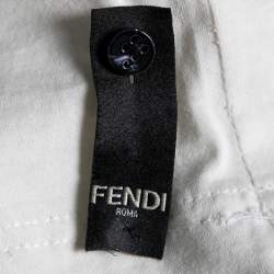 Fendi Off White Cotton Embroidered Logo Appliqued T-Shirt M