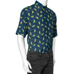 Fendi Blue Synthetic Banana Printed Button Front Bowling Shirt XL
