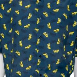 Fendi Blue Synthetic Banana Printed Button Front Bowling Shirt XL