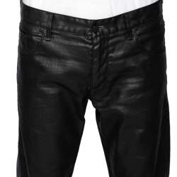 Pre Owned Fendi Black Leather Coated Denim Jeans XL