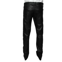 Pre Owned Fendi Black Leather Coated Denim Jeans XL