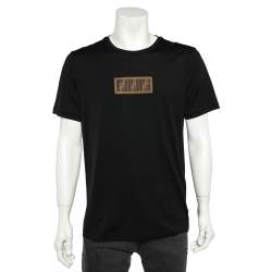 مملوكة مسبقًا Fendi Black Cotton Logo Patch Detail Roundneck T-Shirt XXL