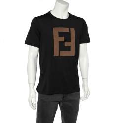 Fendi Black Cotton Logo Applique Detail Roundneck T-Shirt XL