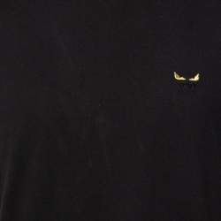 Pre Owned Fendi Black Cotton Embroidered Logo Detail Short Sleeve T-Shirt XL
