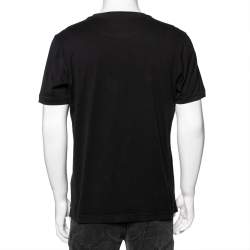 Pre Owned Fendi Black Cotton Embroidered Logo Detail Short Sleeve T-Shirt XL
