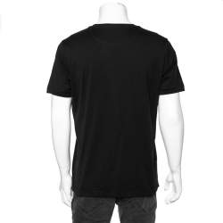 مملوكة مسبقًا تي شيرت فندي قطن أسود مزين رقعة مونستر آي أكمام قصيرة مقاس كبير (لارج)