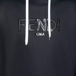 Pre Owned هودي فندي نيوبرين أسود مزين شعار الماركة عاكس مقاس كبير جداً جداً (اكس اكس لارج)