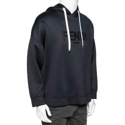 Pre Owned هودي فندي نيوبرين أسود مزين شعار الماركة عاكس مقاس كبير جداً جداً (اكس اكس لارج)