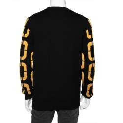 Pre Owned Fendi Black & Yellow Logo Intarsia Knit Wool Sweater L