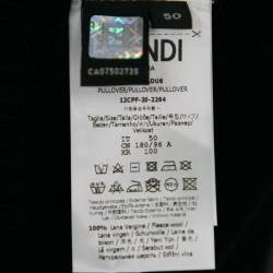 Pre Owned Fendi Black & Yellow Logo Intarsia Knit Wool Sweater L