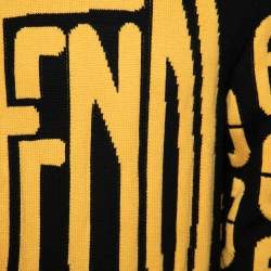Pre Owned Fendi Black & Yellow Logo Intarsia Knit Wool Sweater L