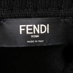 Pre Owned Fendi Black & Yellow Logo Intarsia Knit Wool Sweater L