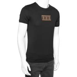 Pre Owned تي شيرت فندي قطن أسود قصة مجسمة حلية شعار الماركة إف إف مقاس صغير ( سمول )