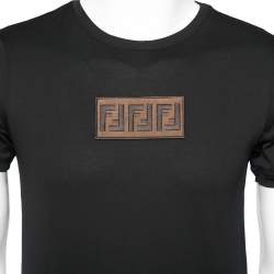 Pre Owned تي شيرت فندي قطن أسود قصة مجسمة حلية شعار الماركة إف إف مقاس صغير ( سمول )