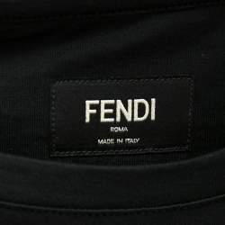 Pre Owned تي شيرت فندي قطن أسود قصة مجسمة حلية شعار الماركة إف إف مقاس صغير ( سمول )