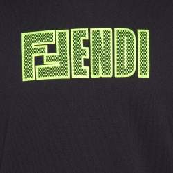 Pre Owned هودي فندي تريكو مضلع أسود بأبليك الشعار مقاس كبير - لارج