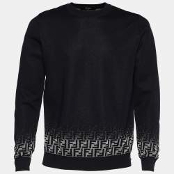 Fendi Black Wool Blend Zucca Degrade Crew Neck Jumper M
