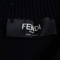 مملوكة مسبقًا Fendi Black Wool Zucca Trimmed Long Sleeve Zip Front Jacket XXL