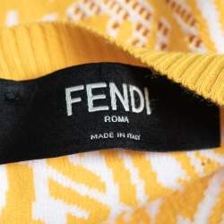 Fendi Yellow FF Vertigo Motif Pointelle Knit Short Sleeve Jumper XXL 