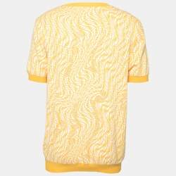 Fendi Yellow FF Vertigo Motif Pointelle Knit Short Sleeve Jumper XXL 
