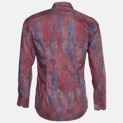 Pre Owned Fendi Burgundy Printed Cotton Full Sleeves Shirt M