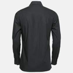 Pre Owned Fendi Black Cotton Zucca Monogram Trimmed Button Front Shirt S