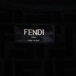Pre Owned Fendi Black Cotton Pique Flocked FF Motif Short Sleeve T-Shirt XXL