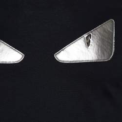 تي شيرت فندي قطن أسود مزين بنقشة عين كبيرة رقبة مستديرة مقاس صغير