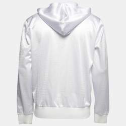 Fendi White Mesh Stripe Trim Detail Zip-Up Hooded Jacket L