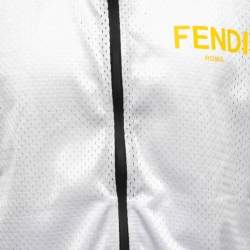 Fendi White Mesh Stripe Trim Detail Zip-Up Hooded Jacket L