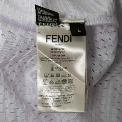 Fendi White Mesh Stripe Trim Detail Zip-Up Hooded Jacket L