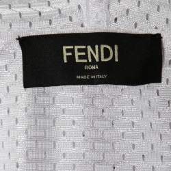 Fendi White Mesh Stripe Trim Detail Zip-Up Hooded Jacket L